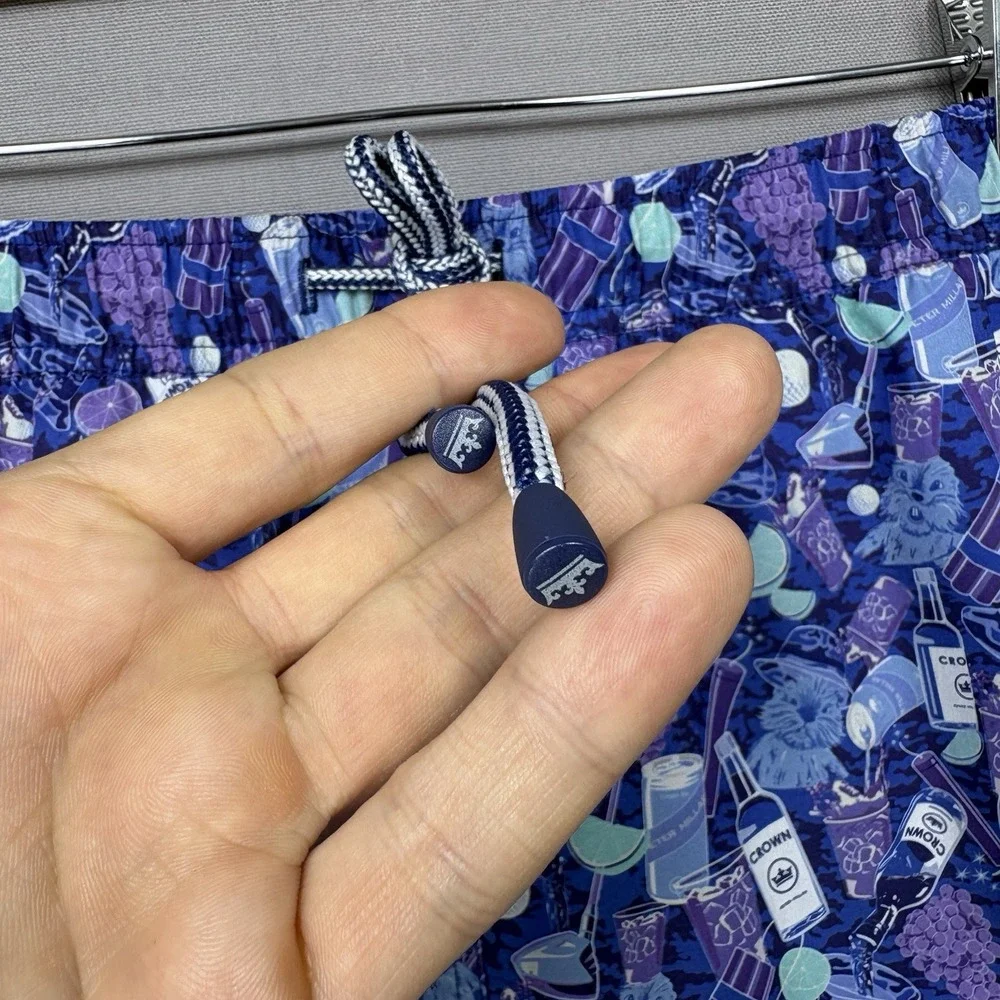Peter Millar Seaside Performance Swim Trunks Mens XL AOP Purple Bottle Print EUC